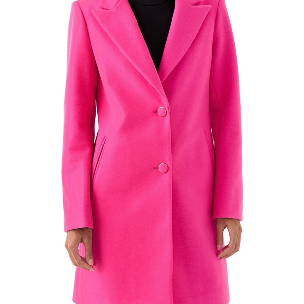 crown & ivy Hot Pink Single-Breasted Trench Coat